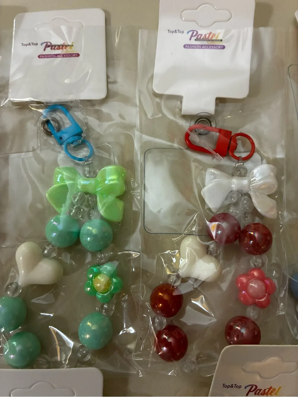 12- Cell phone charms wristlet Bow & beads Charm - Pastel Assorted Colors